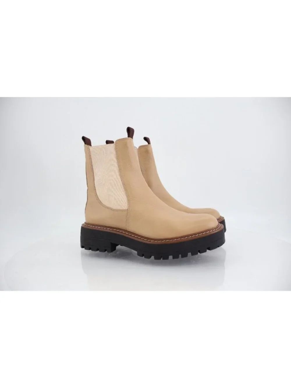 Sam Edelman Boots Laguna Chelsea Womens 6.5 Tan Leather Pull On Lug Sole Chunky